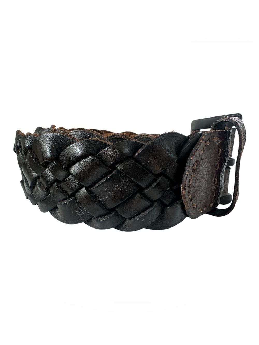 Vintage genuine leather black and brown braided belt 34